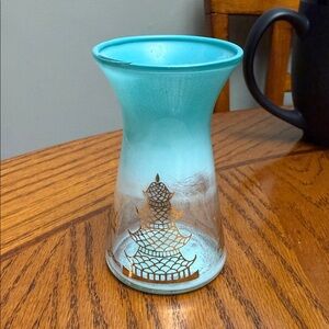 Vintage 1950s Atomic Age Style Small Vase Turquoise Gold Artistic Willow Temple